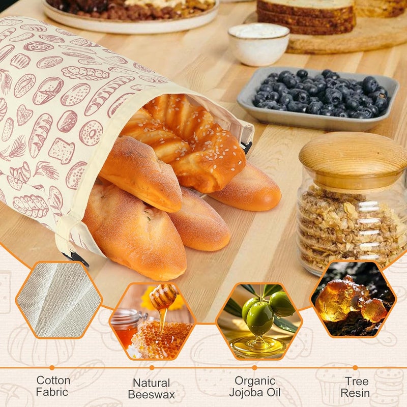 PICcircuit 2 PACK Beeswax Sourdough Bread Bags for Homemade Bread, Reusable Cotton Beeswax Bread Bag Portable Waxed Storage All Natural Bees Wax Linen Bag Keep Fresh,13''×17'', 03 - Image 2